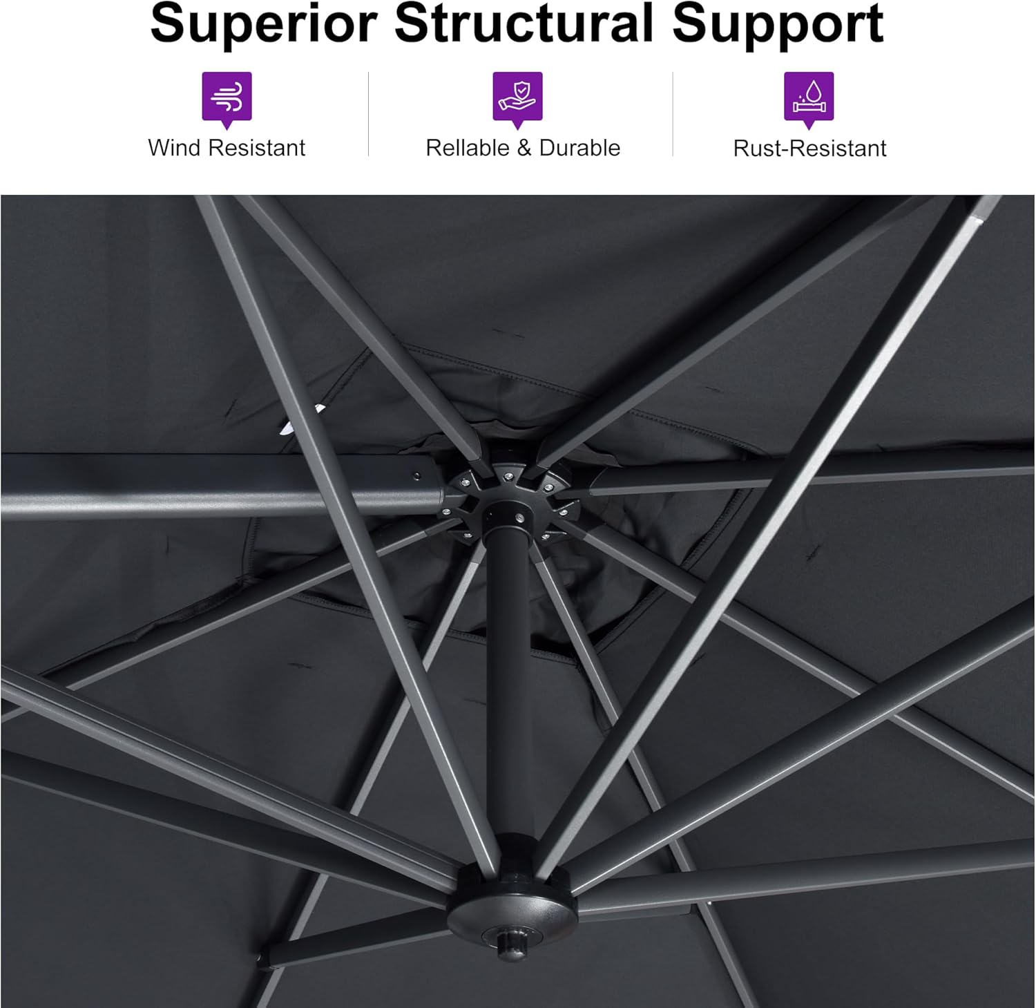 PURPLE LEAF 10 Feet Square Cantilever Umbrella Patio Umbrella with Base Outdoor Umbrella Aluminum Offset with 360-degree Rotation for Garden Deck Pool Patio Black