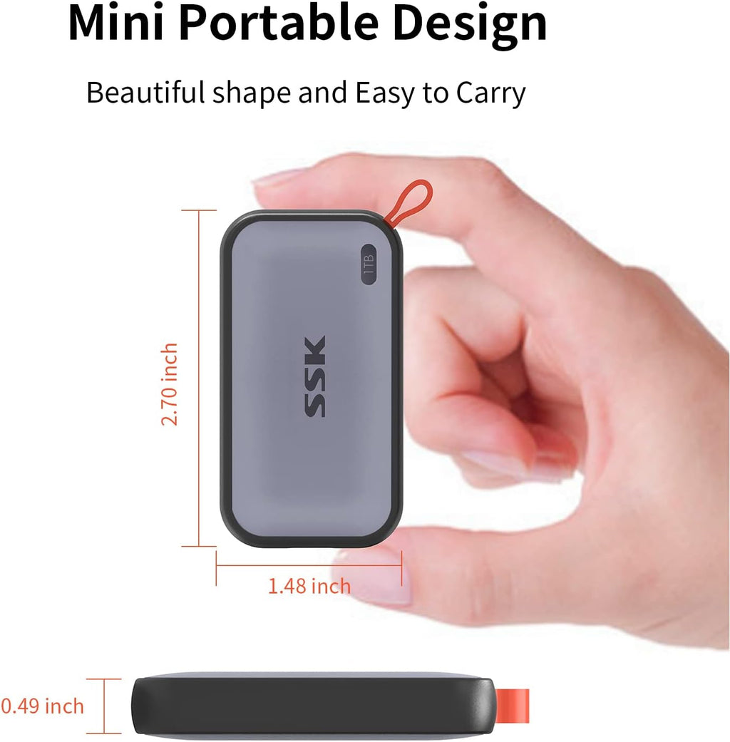 SSK Portable SSD 1TB External Solid State Drives, up to 1050MB/s USB C SSD External Hard Drive USB 3.2 Gen2 for iPhone 15/16/17Pro, Windows, Mac, Android Phones and Tablets