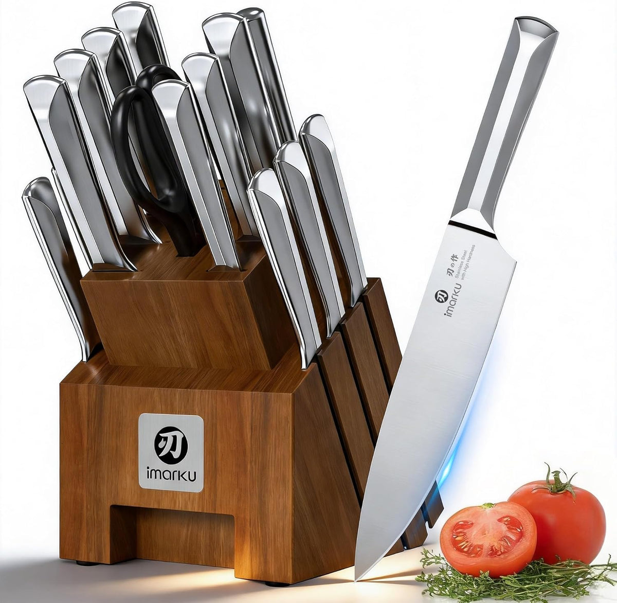imarku Knife Set, Kitchen Knife Set with Block & Sharpener, 16PCS Japanese High Carbon Stainless Steel Ultra Sharp Knife Block Set, Ergonomic Non-Slip Handle, Dishwasher Safe, Perfect Gifts