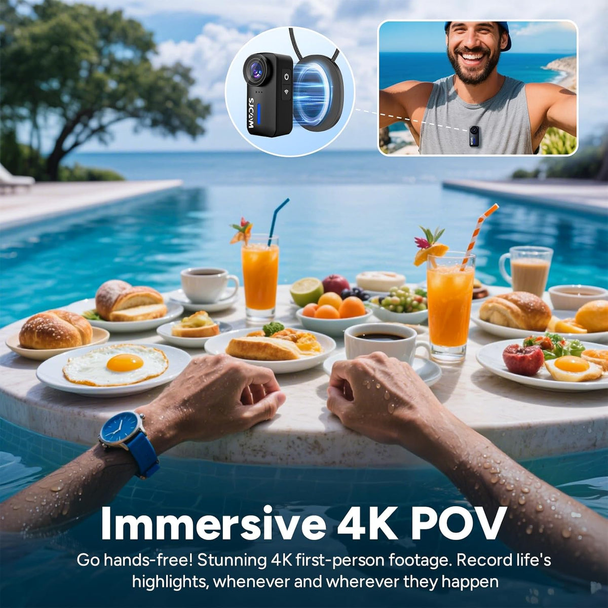 SJCAM C110Plus POV Camera,64GB 4K Mini POV Body Camera,170° FOV,6-Axis Stabilization, Waterproof,Wearable Action Camera for Underwater,Skiing,Biking,Kids,Helmet Mount