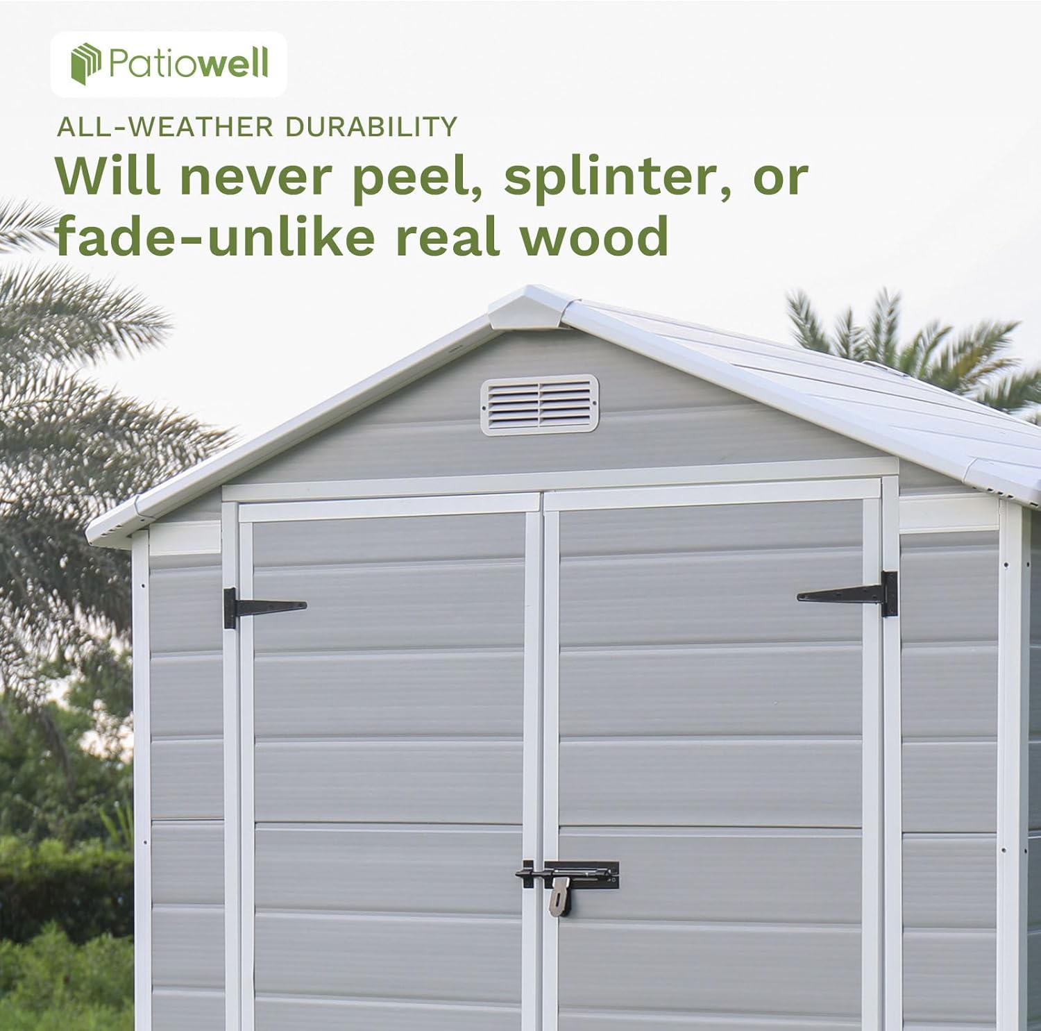 Patiowell 6 x 4 FT Plastic Outdoor Storage Shed with Floor, Resin Outside Sheds with Window, Garden Tool Shed with Lockable Door for Patio Storage, Backyard, Light Gray