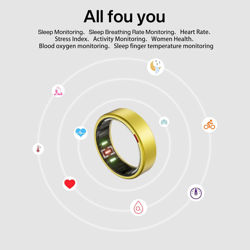 POBOVi Gen 2 Titanium Smart Ring for Women & Men, Sleep & Heart Rate Tracker, No Subscription, Size Before You Buy (Gold, 7)