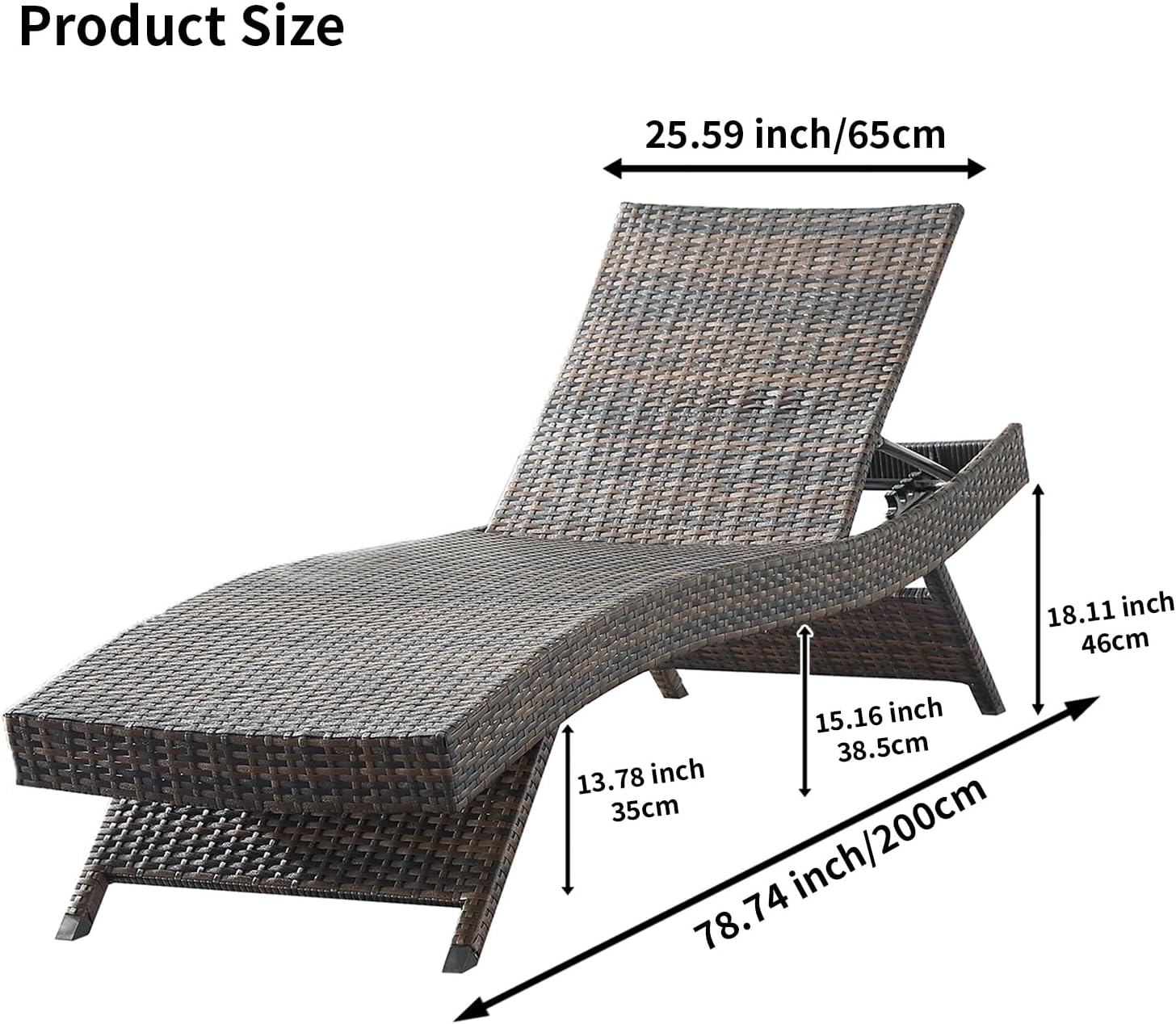 Outdoor Wicker Reclining Lounge Chairs Patio Rattan Chaise Lawn Sunbathing Chairs 79" Long Reclining Chairs, Set of 3 Chaise Longues + 1 Coffee Table