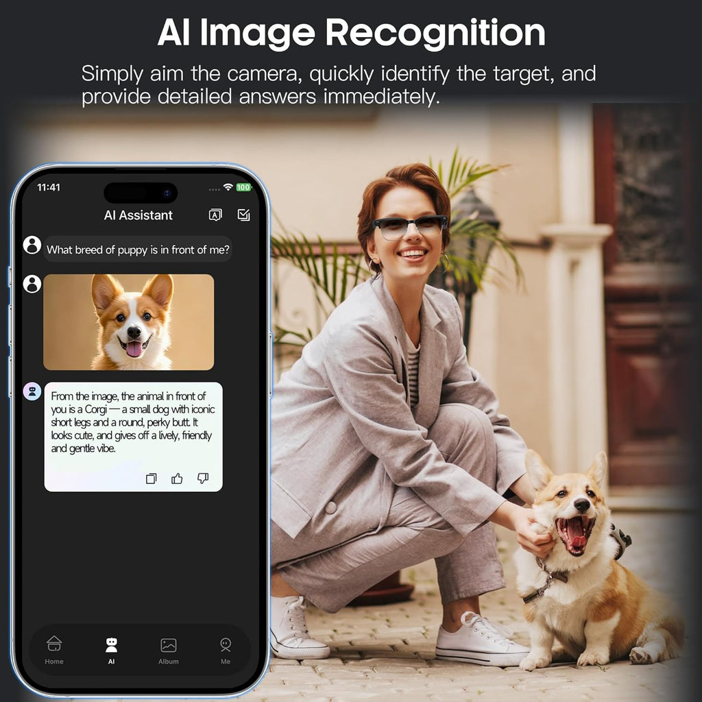 AI Smart Camera Glasses with HD 8MP Camera, 4K Photos & 1080P Video,Anti-Shake, 12Hours Music/Bluetooth Calls, Real-time Translation/GPT Object Recognition, IP66 Waterproof (Photochromic Lenses)
