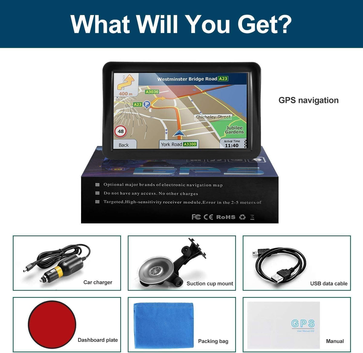 GPS Navigator for Car Truck RV,Navigation System 9 Inch Touchscreen with .2025 Maps (Free Lifetime Updates) Support Voice Turn Direction Guidance/Speed and Red Light Warning/Custom Truck Routing