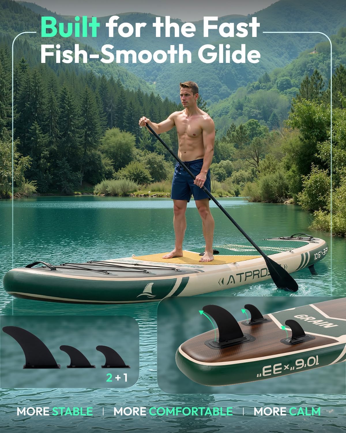 10'6''x33''Inflatable Stand Up Paddle Board, 400lbs Extra Wide Blow Up Paddle Board with Kayak Seat, Premium SUP Accessories Kit & Backpack, Non-Slip Stable Deck Boat for Yoga Fishing Surf