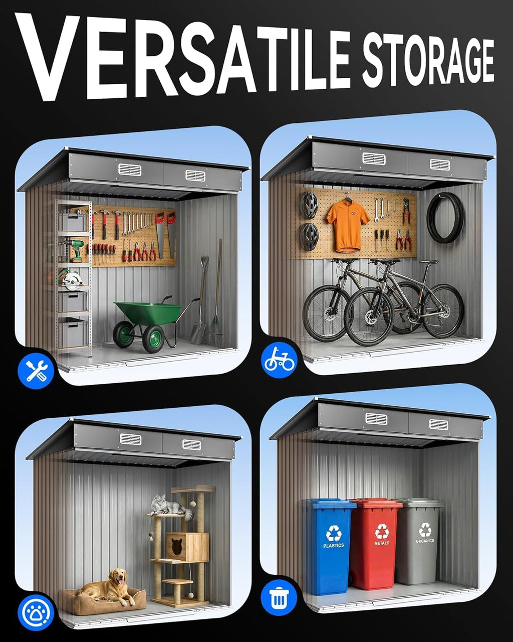 6x4FT Outdoor Storage Shed, Waterproof Metal Garden Shed with Lockable Sliding Door, Outside Tool Shed for Backyard Garden Patio Lawn Poolside