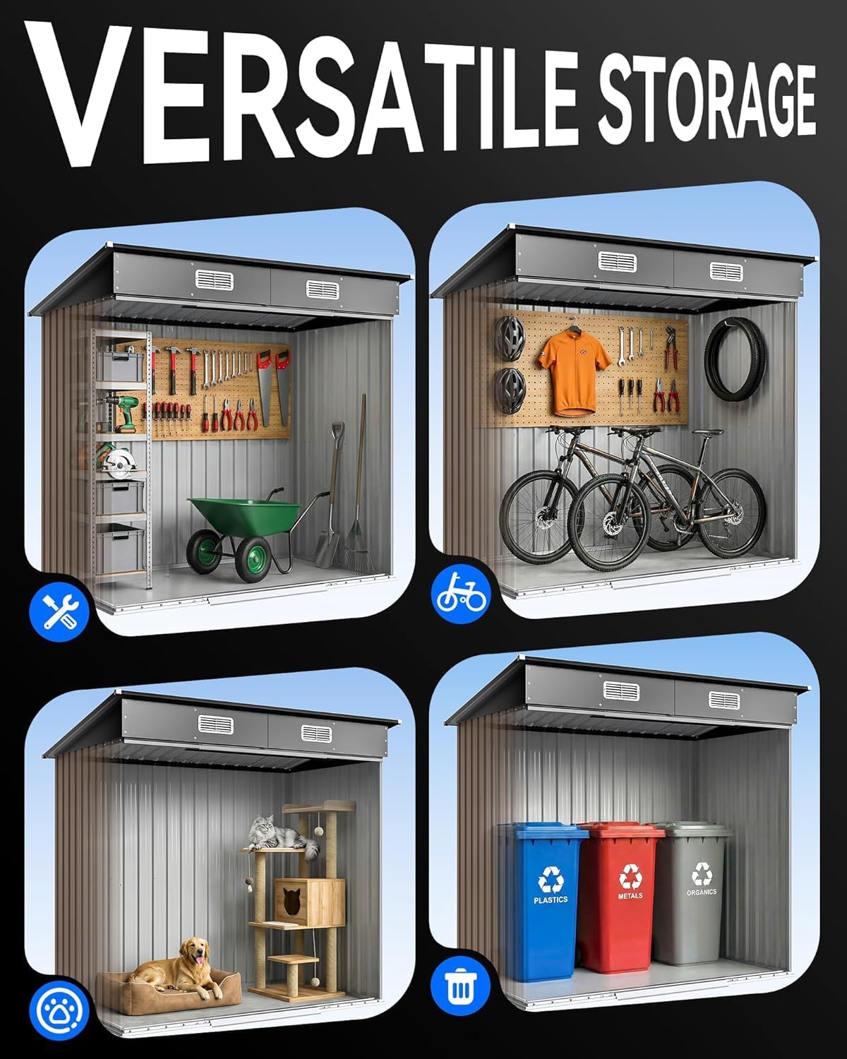 6x4FT Outdoor Storage Shed, Waterproof Metal Garden Shed with Lockable Sliding Door, Outside Tool Shed for Backyard Garden Patio Lawn Poolside