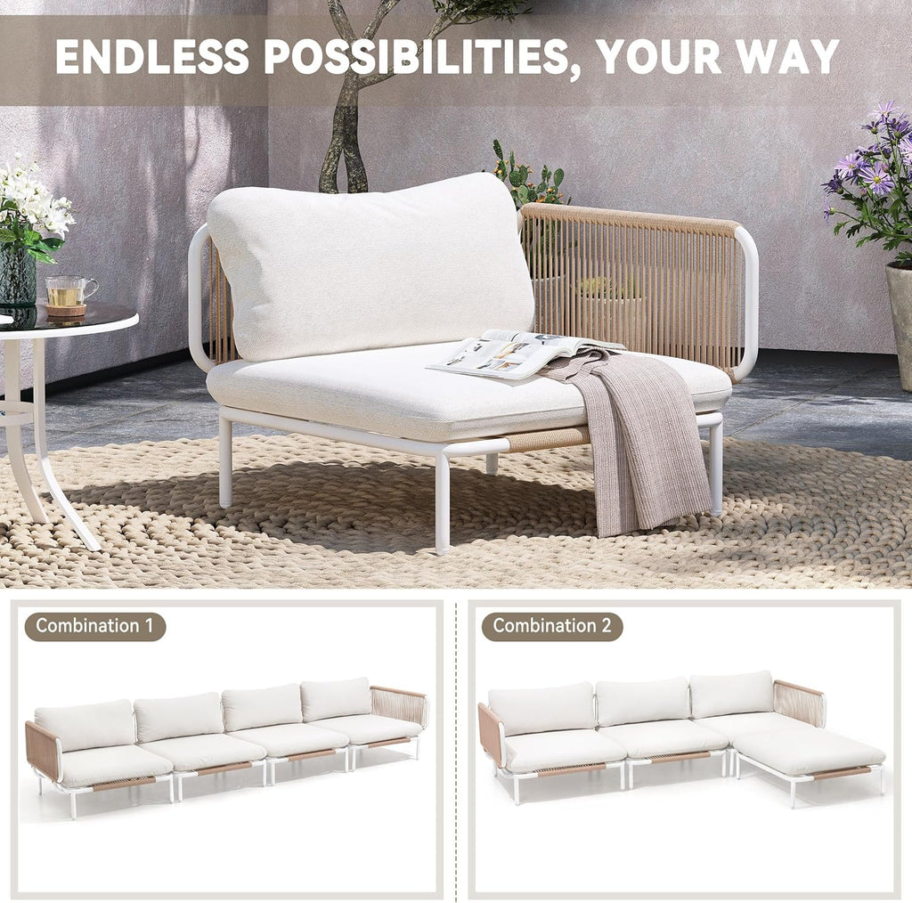 Crestlive Products Outdoor Patio Furniture Set, 4 Seater Modular Oversized Patio Conversation Set with Cushions, Modern Metal Sectional Outdoor Couch for Backyard, Deck, Porch, or Poolside, Beige
