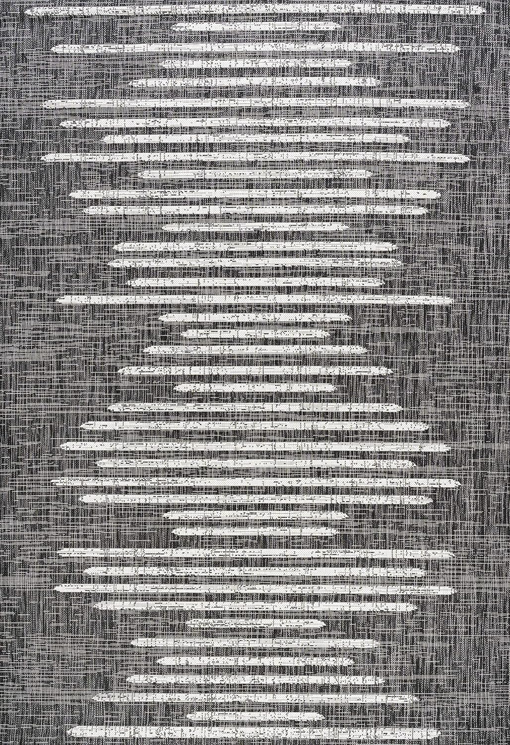JONATHAN Y Stripe Geometric Indoor Outdoor Area Rug 8X10 Black/Ivory, Zolak Berber for Backyard, Patio, Porch, Easy-Cleaning, High Traffic, Pet-Friendly, Non-Shedding (SMB124E-8)