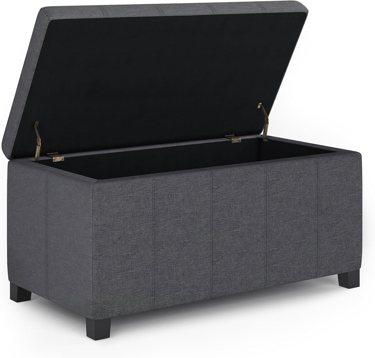 SIMPLIHOME Dover Storage Ottoman Bench - 36 inch Wide Upholstered Linen Look Fabric Rectangular Lift-Top Ottoman in Slate Grey, Contemporary Bench for Living Room with Safety Hinges