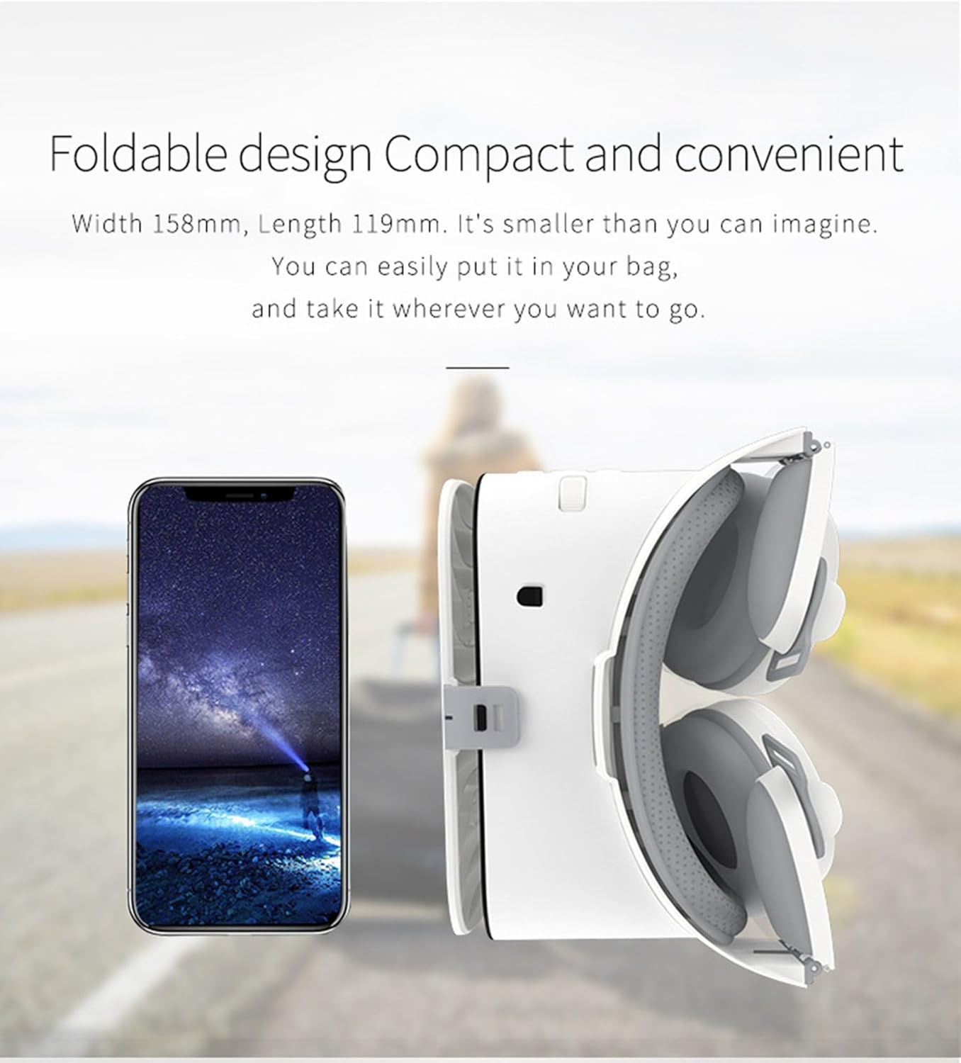 Phone VR Headset, Virtual Reality Glasses Goggles Compatible with iPhone 17 16 15 14 13 12 Pro Samsung Galaxy S24 S23 S22 S21 VR Goggles w/Wireless Headphones for Adults & Kids, White
