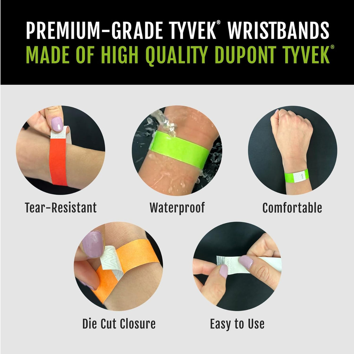 10,000 WristCo Tyvek Wristbands for Events – 5-Color Variety Pack – Tamper-Proof Design Prevents Reuse – Premium-Grade Bracelets for Hospital & Medical ID, Party, VIP Identification