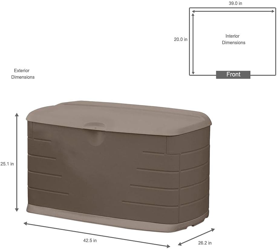 Rubbermaid Medium Resin Outdoor Storage Deck Box (73 Gal), Weather Resistant, Brown, Deck Organization for Home/Backyard/Pool Chemicals/Toys/Garden Tools/Porch/Patio Cushions