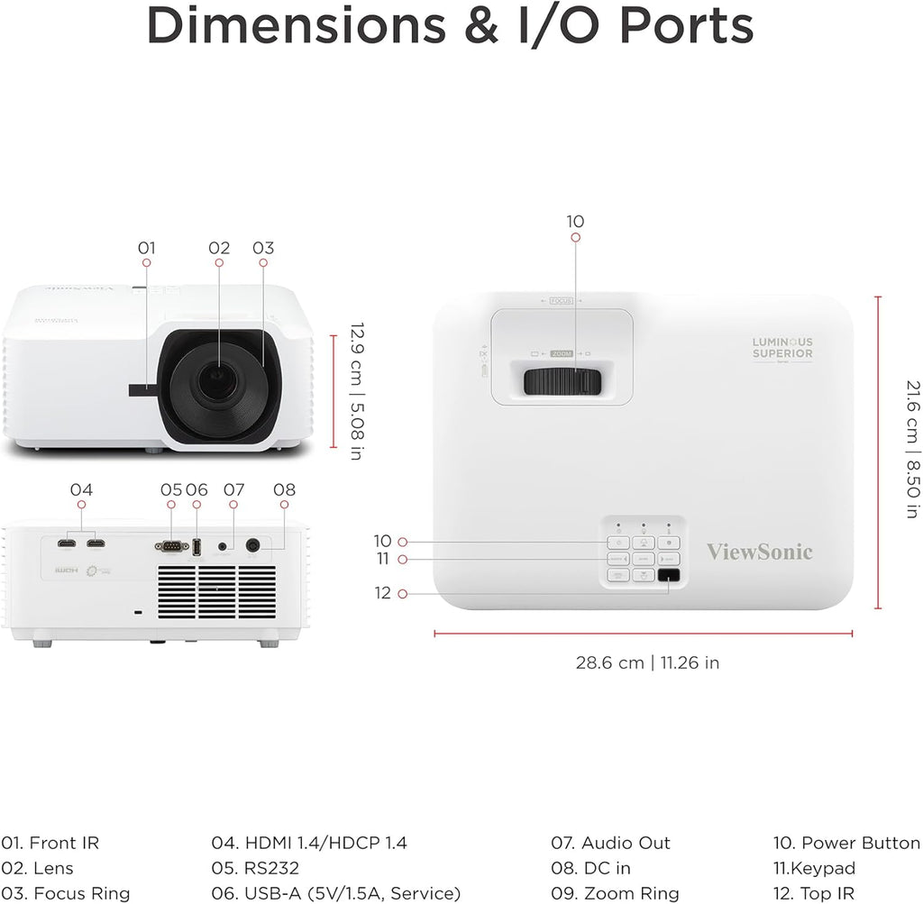 ViewSonic LS740W 5500 Lumens WXGA Laser Projector with 1.3x Optical Zoom, H/V Keystrone, 360 Degrees Projection (Renewed)