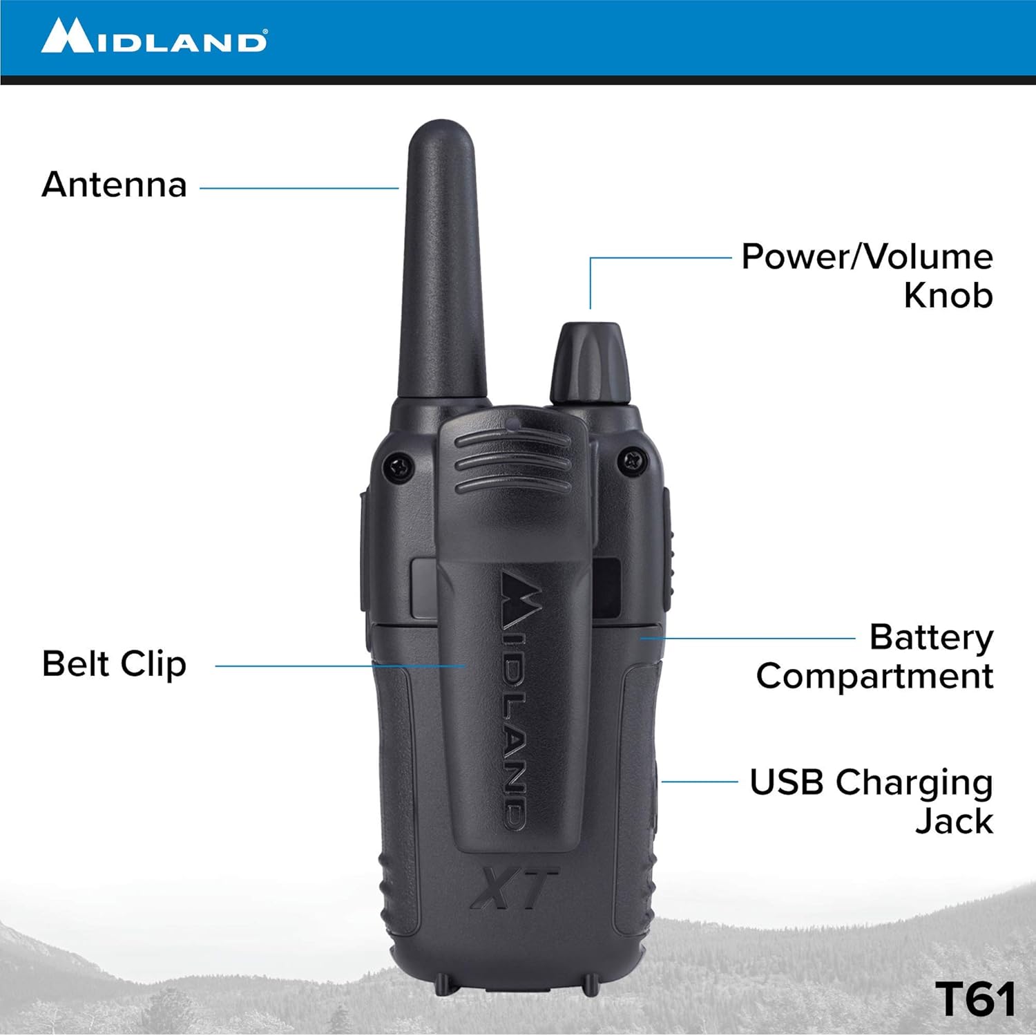Midland T61VP3 36 Channel FRS Two-Way Radio - Up to 32 Mile Range Walkie Talkie - Yellow/Black (Pack of 12)