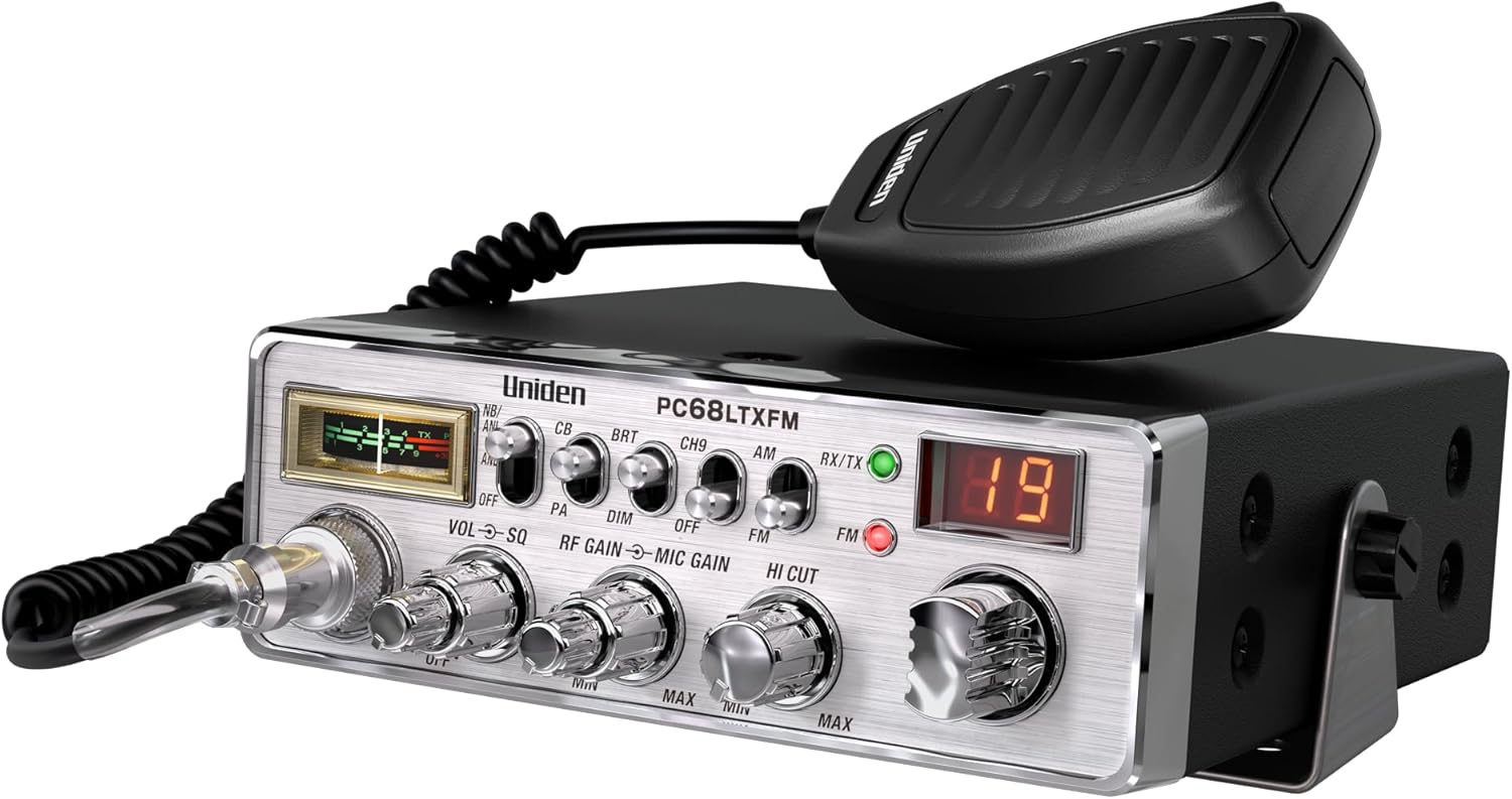 Uniden PC68LTXFM Professional 40-Channel CB Radio with Dual-Mode AM/FM, Integrated SWR Meter, PA/CB Function, Hi Cut, RF/Mic Gain Control, and Instant Channel 9