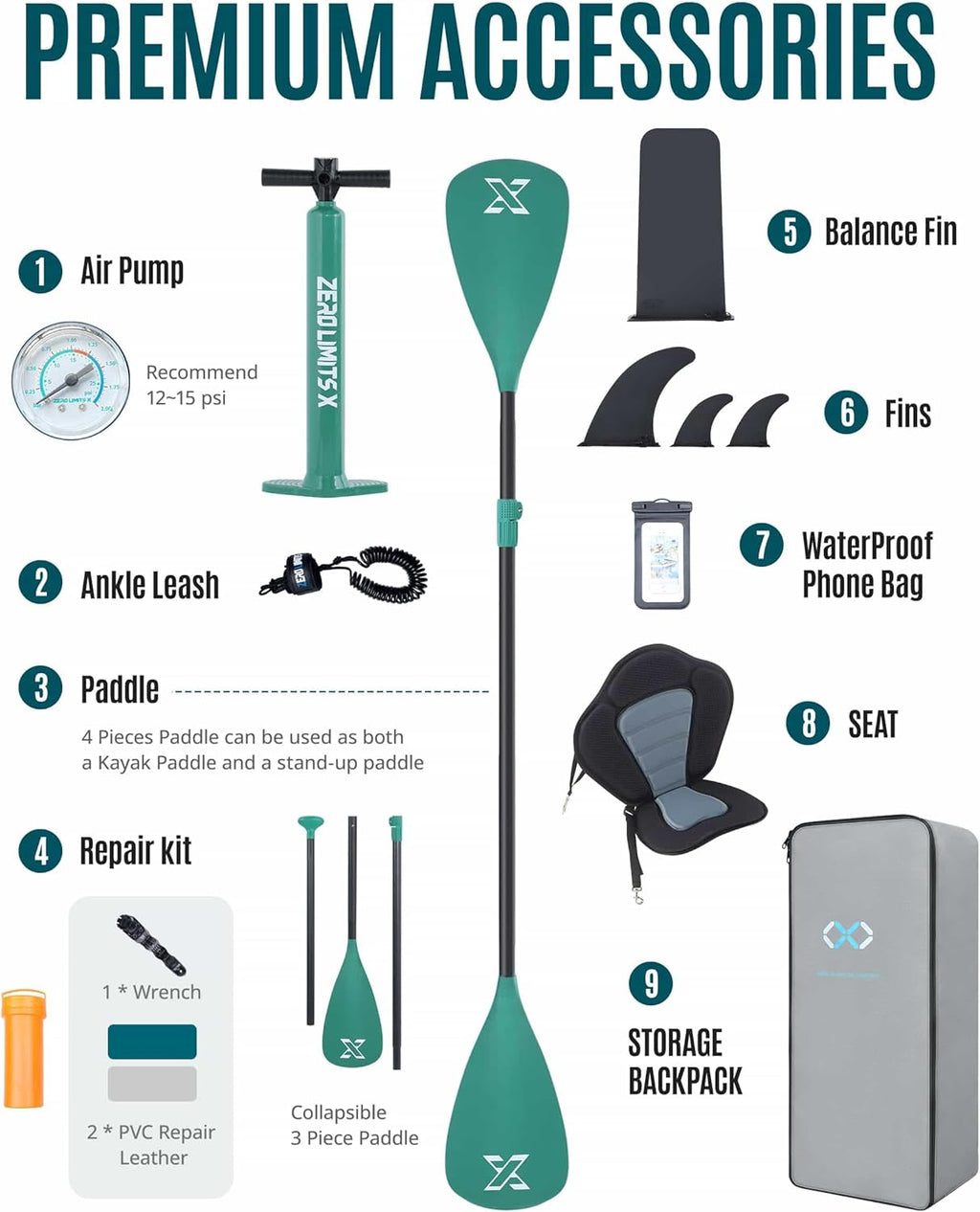 ZLX Inflatable Stand Up Paddle Board, 10'6" SUP Non-Slip Stable Deck Pad, Unique Center Fin, Premium Accessories, Paddleboard for Adults, Beginners, All Skill Levels