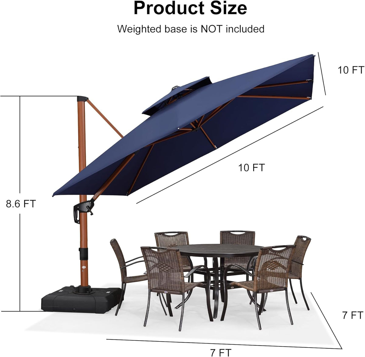 PURPLE LEAF 10ft Patio Umbrella with Base Outdoor Square Umbrellas Large Cantilever Umbrella Windproof Offset Umbrellas Heavy Duty Sun Umbrella for Garden Deck Pool Patio, Navy Blue