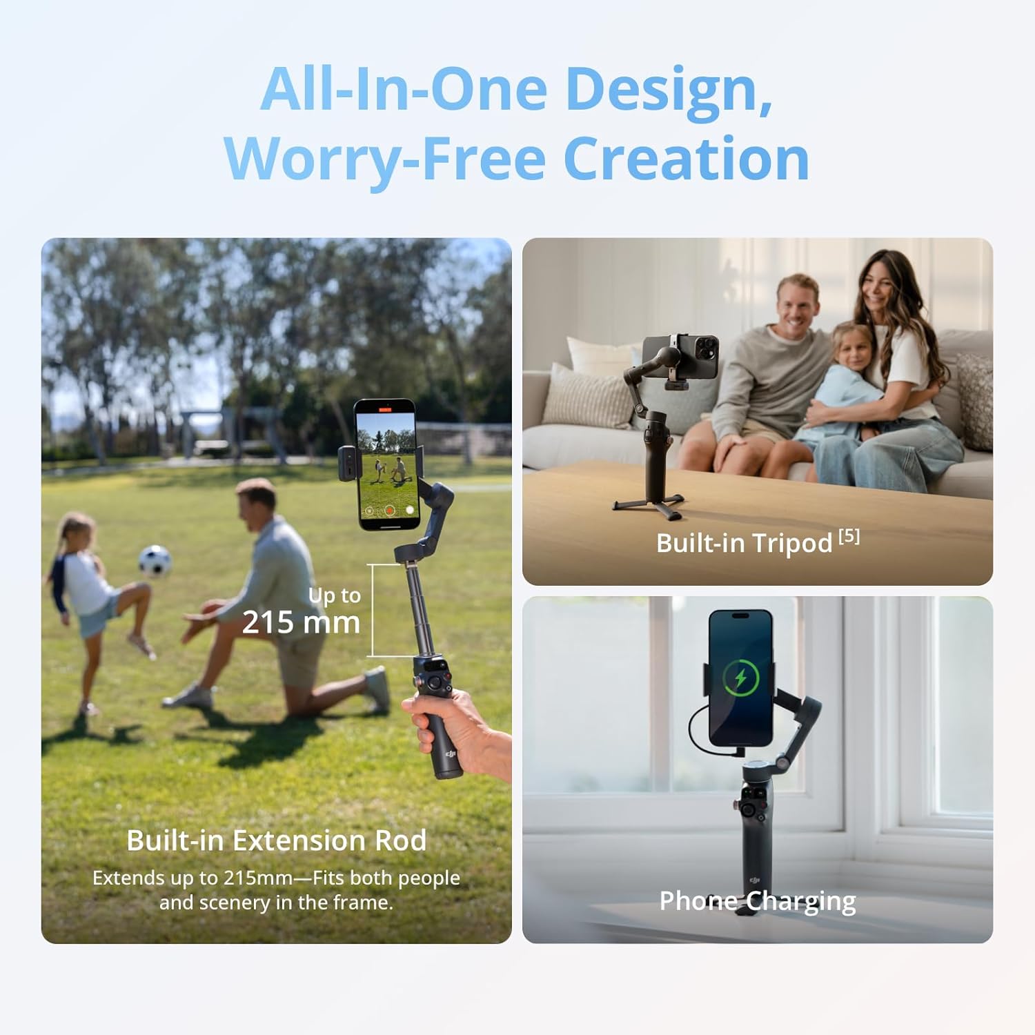 DJI Osmo Mobile 8 Standard Combo, Gimbal Stabilizer for Phone, AI Native Tracking, 360° Pan Rotation, Built-in Extension Rod & Tripod, 10h Battery, Extension Rod, Robust 3-Axis Stabilization