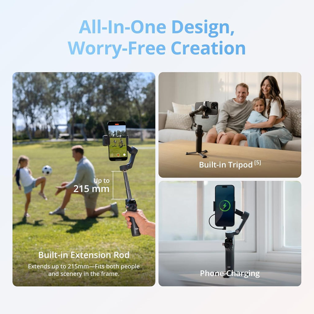DJI Osmo Mobile 8 Advanced Tracking Combo Gimbal Stabilizer for Phone, AI Native Tracking with Audio & Lighting, 360° Pan Rotation, Mic Mini Transmitter, Wireless Microphone