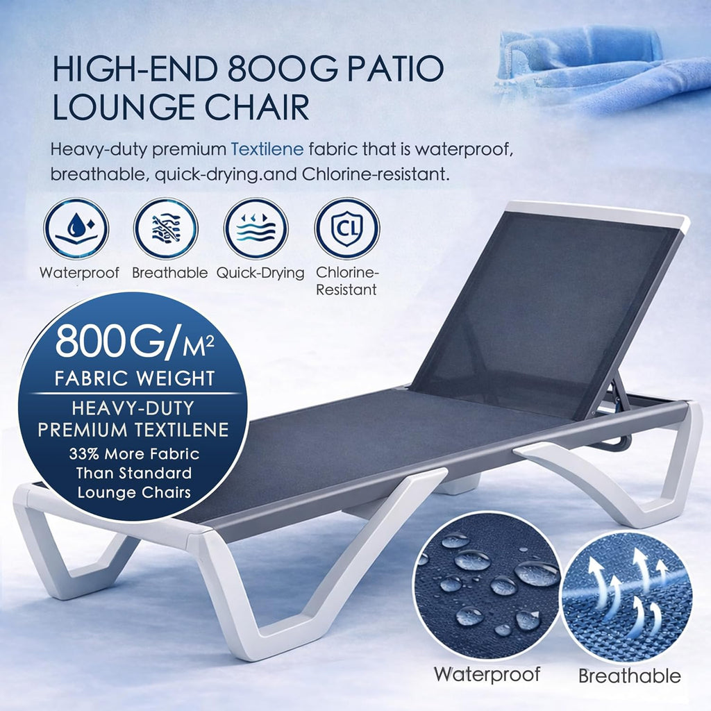 Kozyard 3-Piece Outdoor Chaise Lounge Chair Set, Fully Flat Adjustable Patio Lounger with Aluminum Frame & Resin Legs, Textilene Fabric for Poolside, Backyard & Beach (Gray, 2 Chairs + Table)