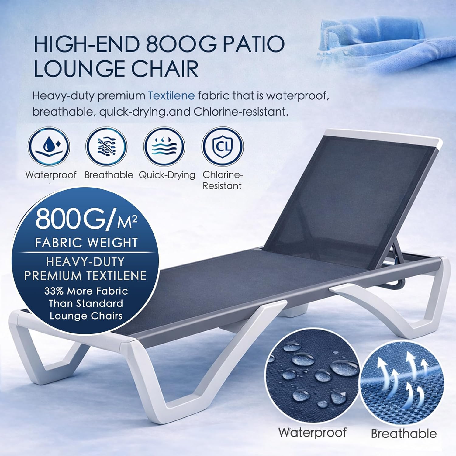 Kozyard 3-Piece Outdoor Chaise Lounge Chair Set, Fully Flat Adjustable Patio Lounger with Aluminum Frame & Resin Legs, Textilene Fabric for Poolside, Backyard & Beach (Gray, 2 Chairs + Table)