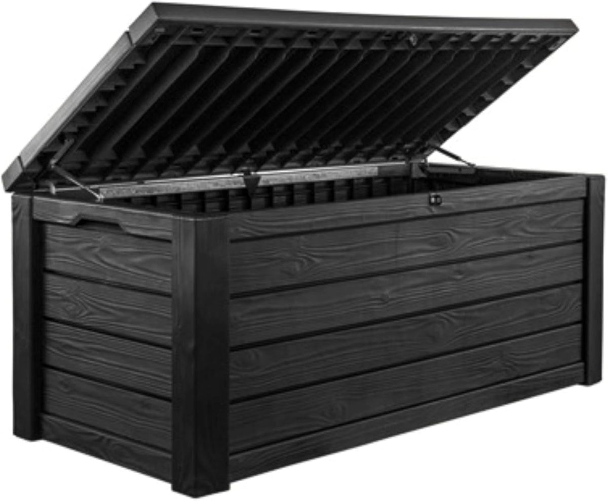Keter Westwood 150 Gallon Resin Large Outdoor Storage Box for Patio Furniture, Outdoor Cushions, Garden Tools and Pool Floats, Dark Grey