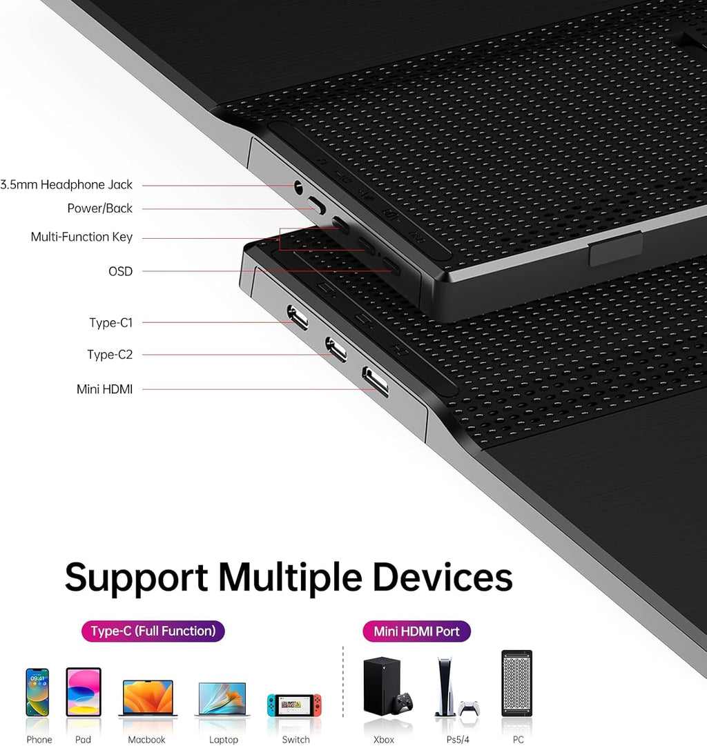 Yxk Portable Monitor 15.6 Inch 1080P USB-C HDMI Ultra-Slim Travel Monitor with Kickstand, for Laptop, PC, Mac Phone, PS, Xbox, Swich IPS Ultra-Thin Zero Frame Gaming