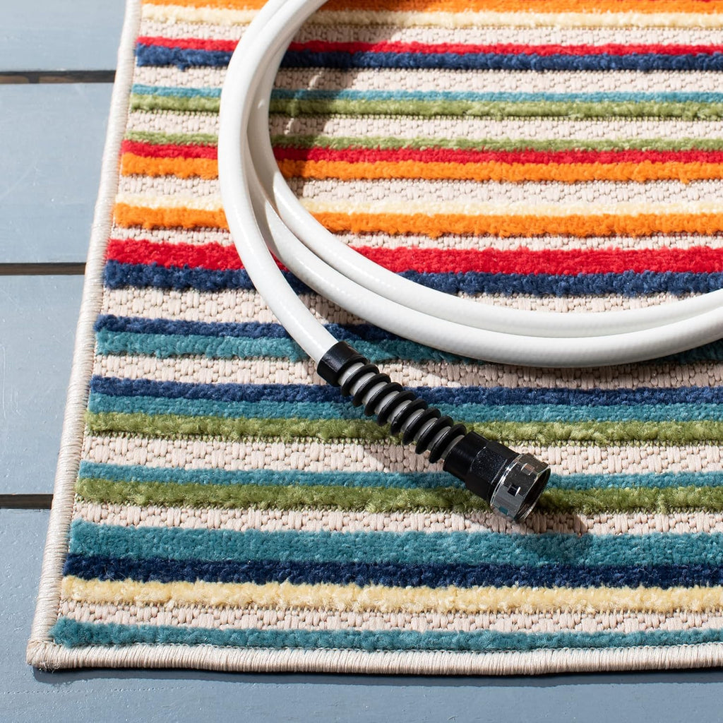 SAFAVIEH Washable Rug Outdoor Cabana Collection - 6'7" x 9', Ivory & Green, Non-Shedding & Easy to Clean, Ideal for Patio, Backyard, Mudroom (CBN323A)