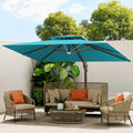 10 X 13 FT Cantilever Outdoor Patio Umbrella with LED Lights Large Heavy Duty 360° Rotation Double Top Offset Rectangular Umbrellas for Backyard Garden Pool Outside Deck, Turquoise