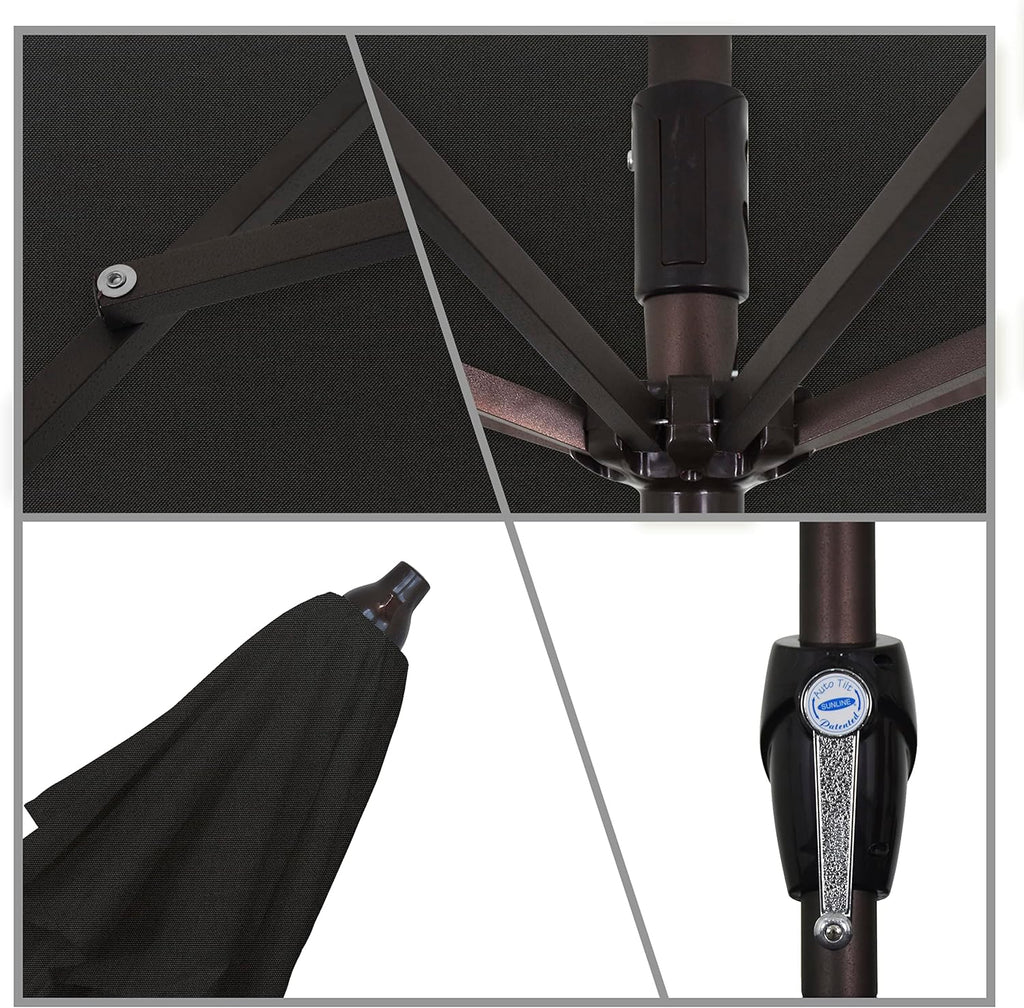 California Umbrella 12-Year Protection 9-Ft Outdoor Patio Umbrella, Sunbrella Fade-Resistant Acrylic Fabric, Auto Tilt and Crank, Heavy-Duty Aluminum Frame/ Reinforced Ribs, Bronze Pole, Black