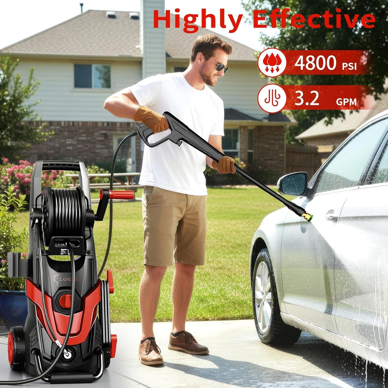 4800 MAX PSI P*ressure P*ower W*Asher, 4 N*ozzles and F*OAM C*annon P*ower Cleaner (Red)