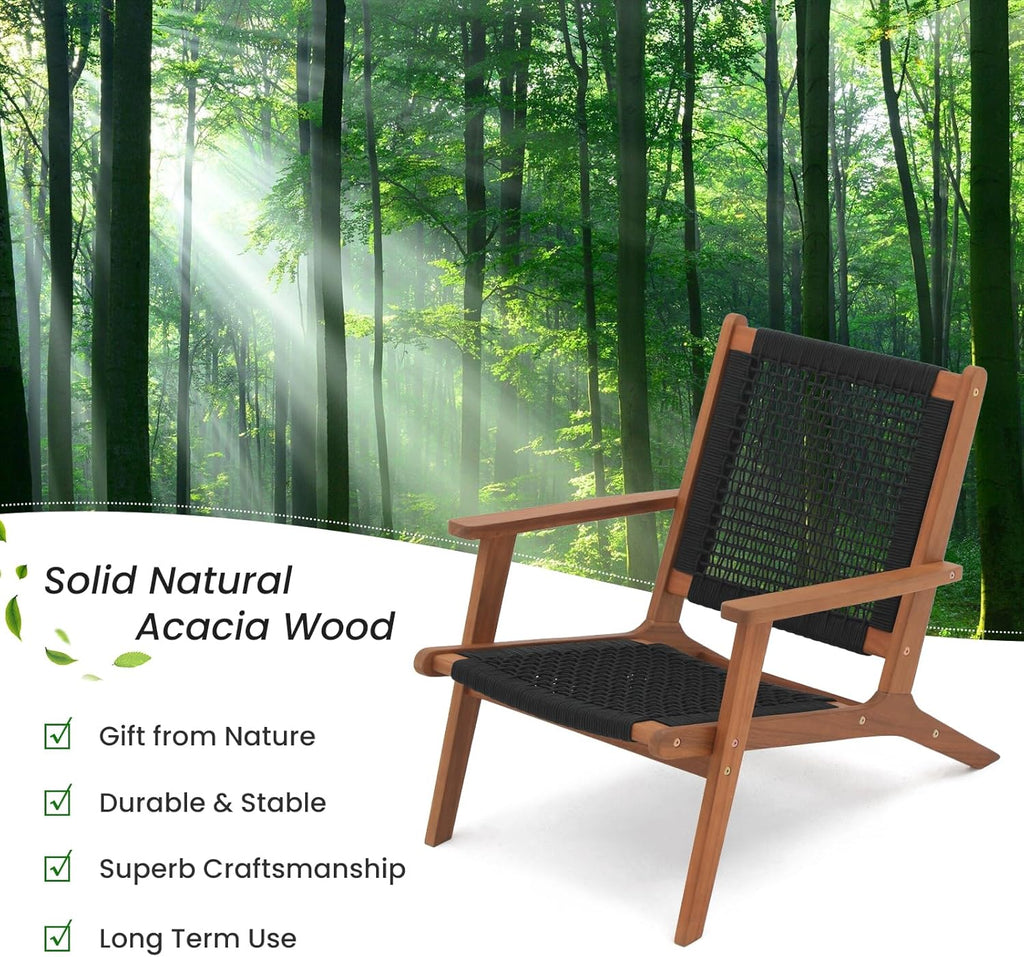 Verano Garden Mid Century Modern Accent Armchair Set of 2, Reading Lounge Chair with Handwoven Rope and Solid Acacia Wood Frame for Living Room, Bedroom, Patio,Balcony