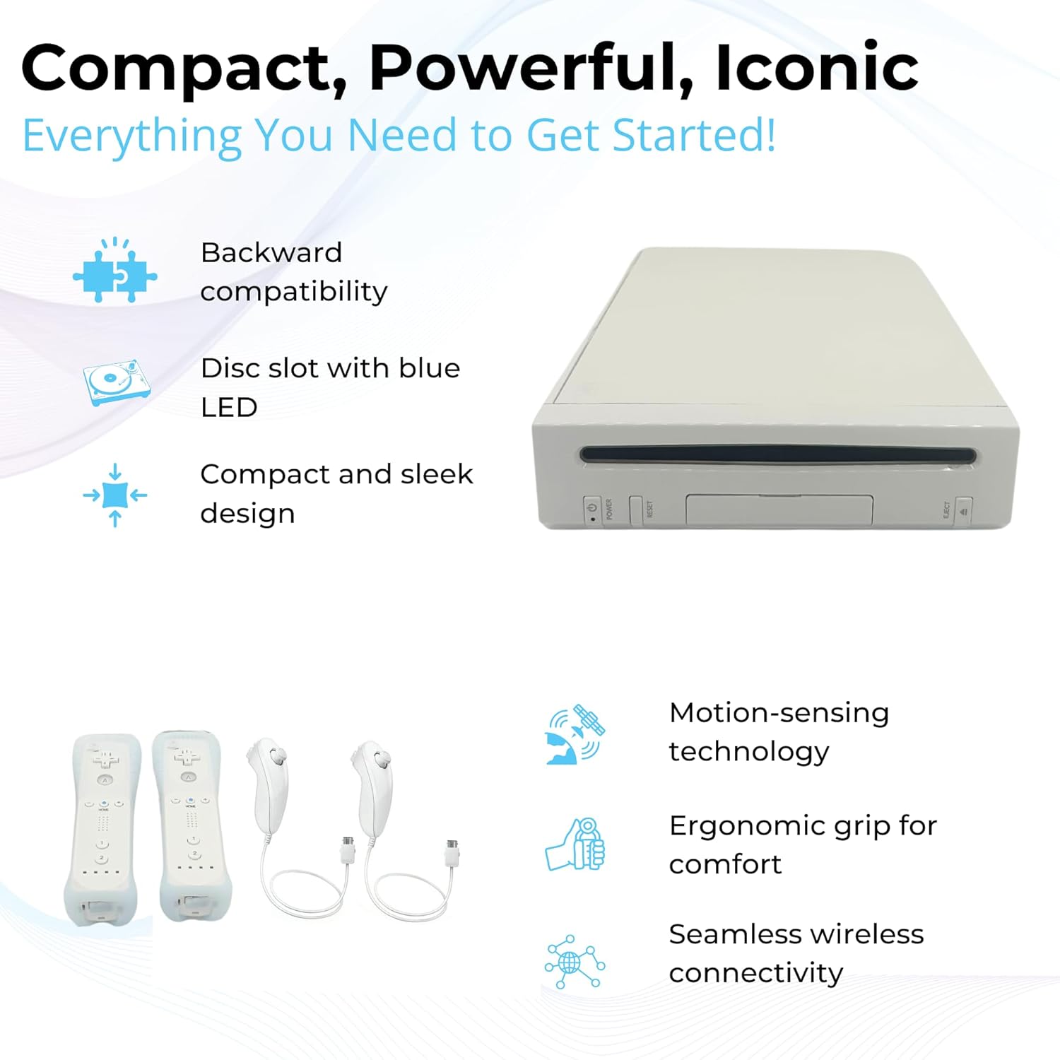 Nintendo Wii Console (White) with Controllers, Nunchucks, Sensor Bar, AV Cable, and Power Cord (Renewed)
