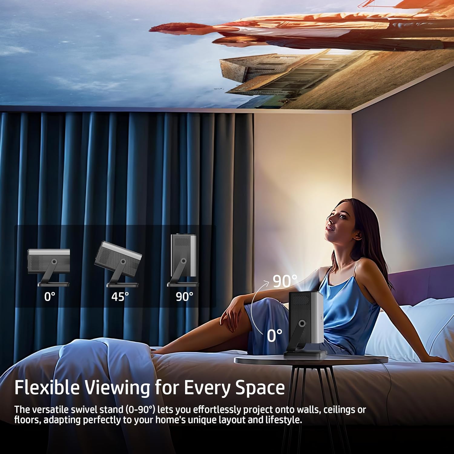 HP MC450 Smart Mini Portable Projector with WiFi & Bluetooth, Official Licensed Apps, Short Throw Projector with 4K Support, Voice Control, USB-C, Movie Projector for Bedroom & Outdoor