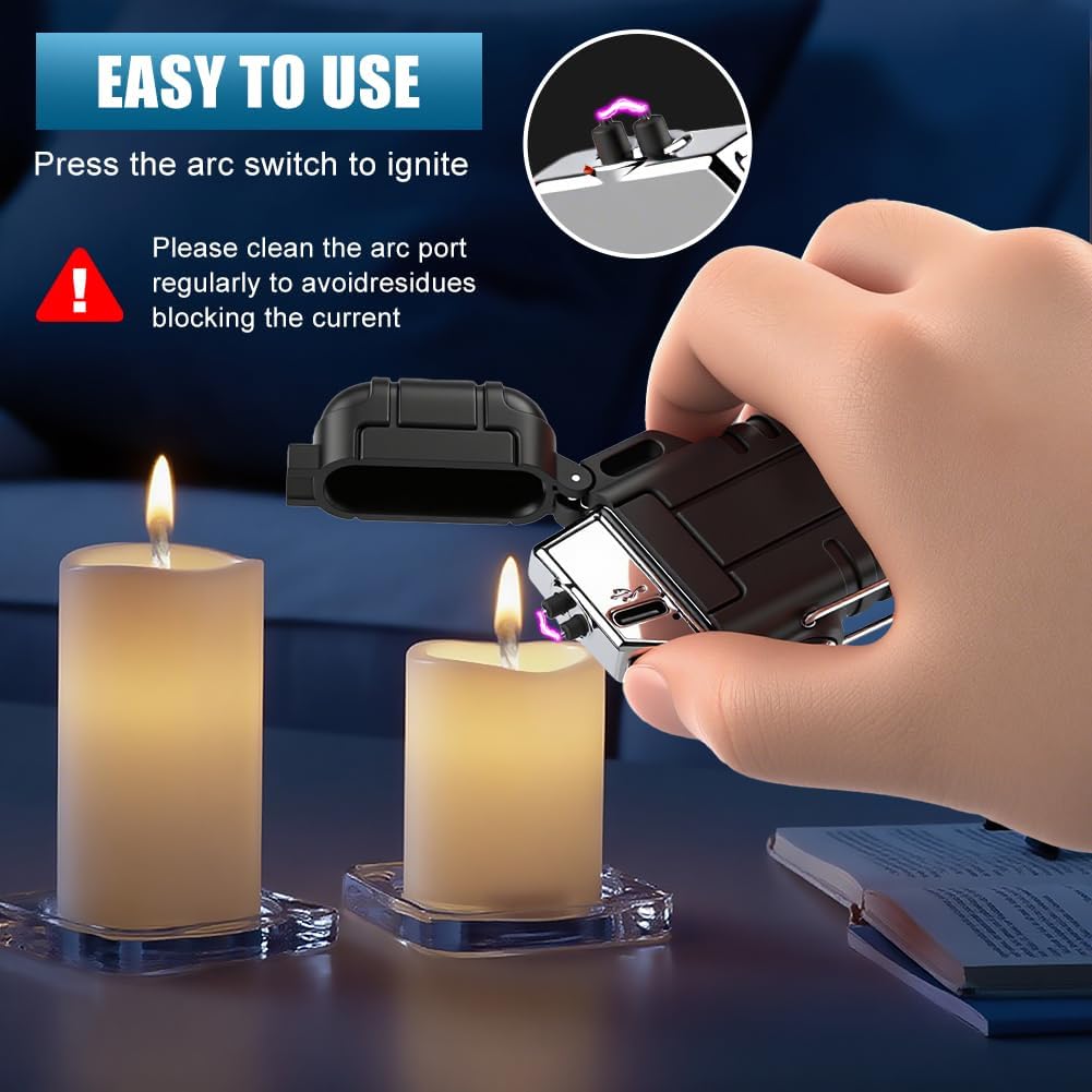 LcFun Electric Lighter USB C Rechargeable Plasma Lighter Windproof Flameless Arc Lighters, Waterproof Matches for Camping Hiking Hunting, Survival Tactical Gear Gifts for Men Fathers Husband