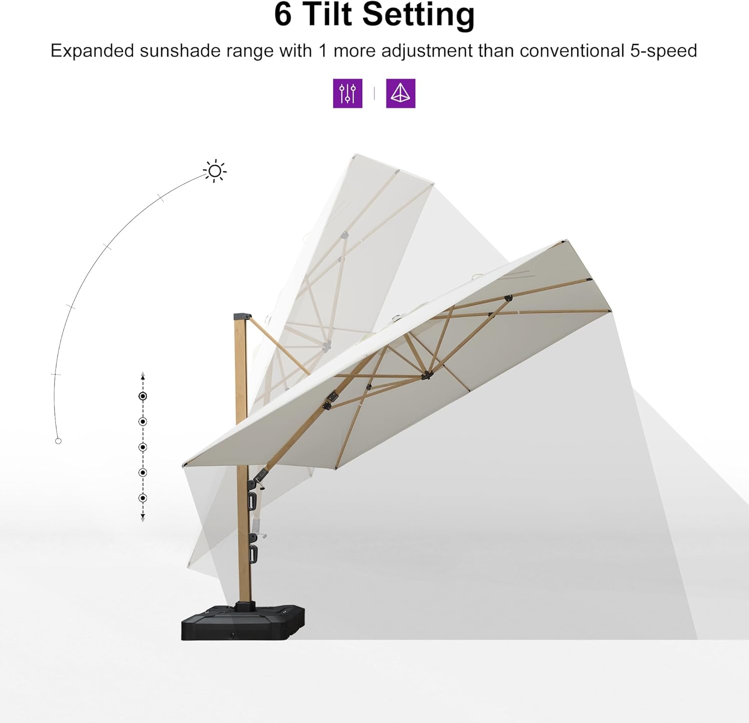 PURPLE LEAF 11FT Patio Umbrella Square Cantilever Umbrella Teak Finished Aluminum Frame Large Windproof Offset Outdoor Sun Umbrellas for Beach Pool Deck, Cream