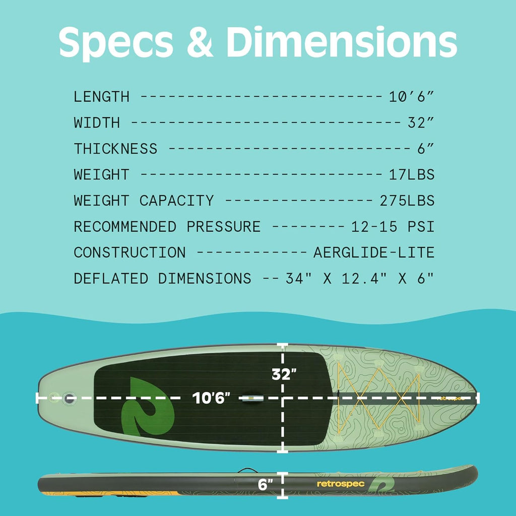 Retrospec Weekender Inflatable Stand Up Paddle Board Includes Paddle, Pump, and Accessories 10'6” Lightweight iSUP, Puncture Resistant Inflatable Paddle Board for Adults