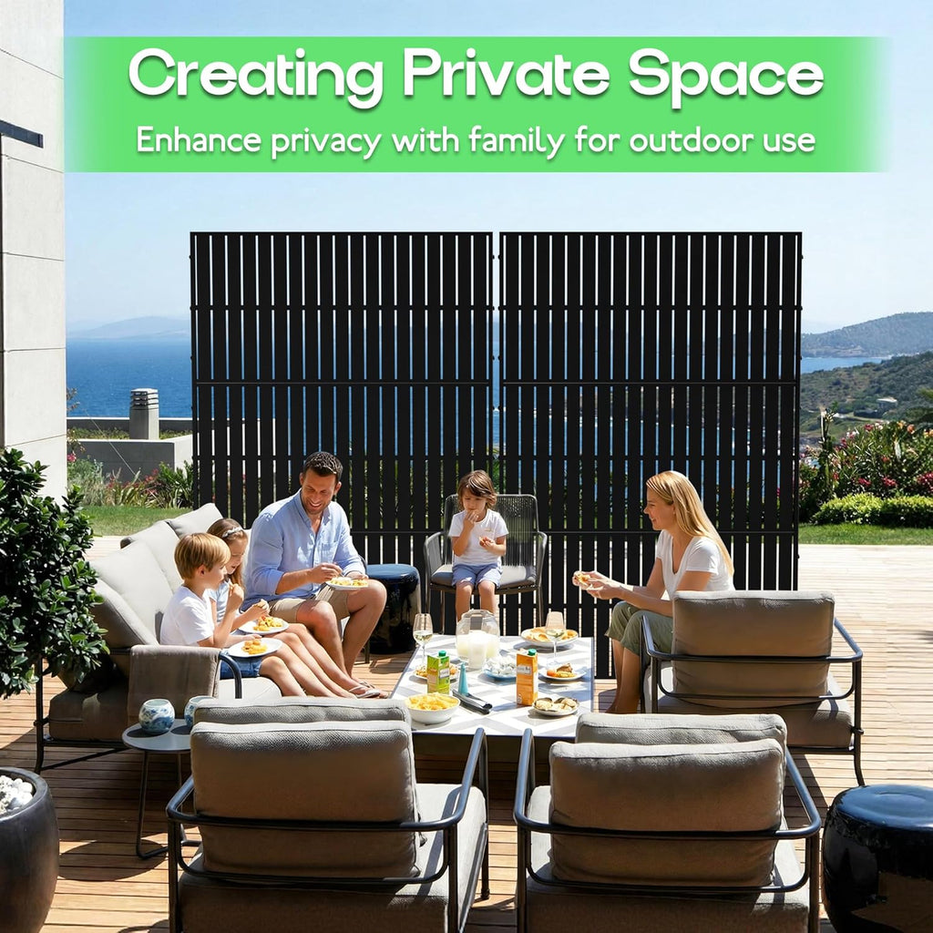 MTART Metal Privacy Screen 72" H x 47.2" Decorative Outdoor Privacy Screen Privacy Panel with Stand for Balcony Deck Patio Lawn Garden, Privacy Fence (Black-Vertical)