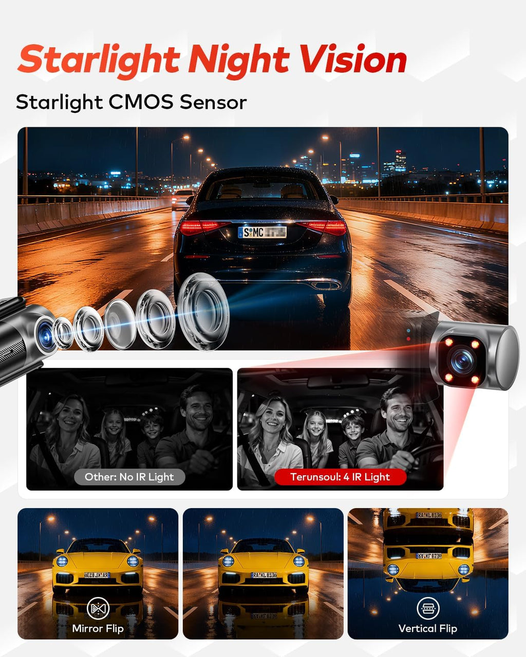4K+4K+1080P 3 Channel Dash Cam Front and Rear with Cabin, Free 128GB Card Included, 5.8GHz WIFI6 - up to 20MB/s, IR Night Vision, Built-in GPS, G-Sensor, 24H Parking Mode, Support 512GB Max