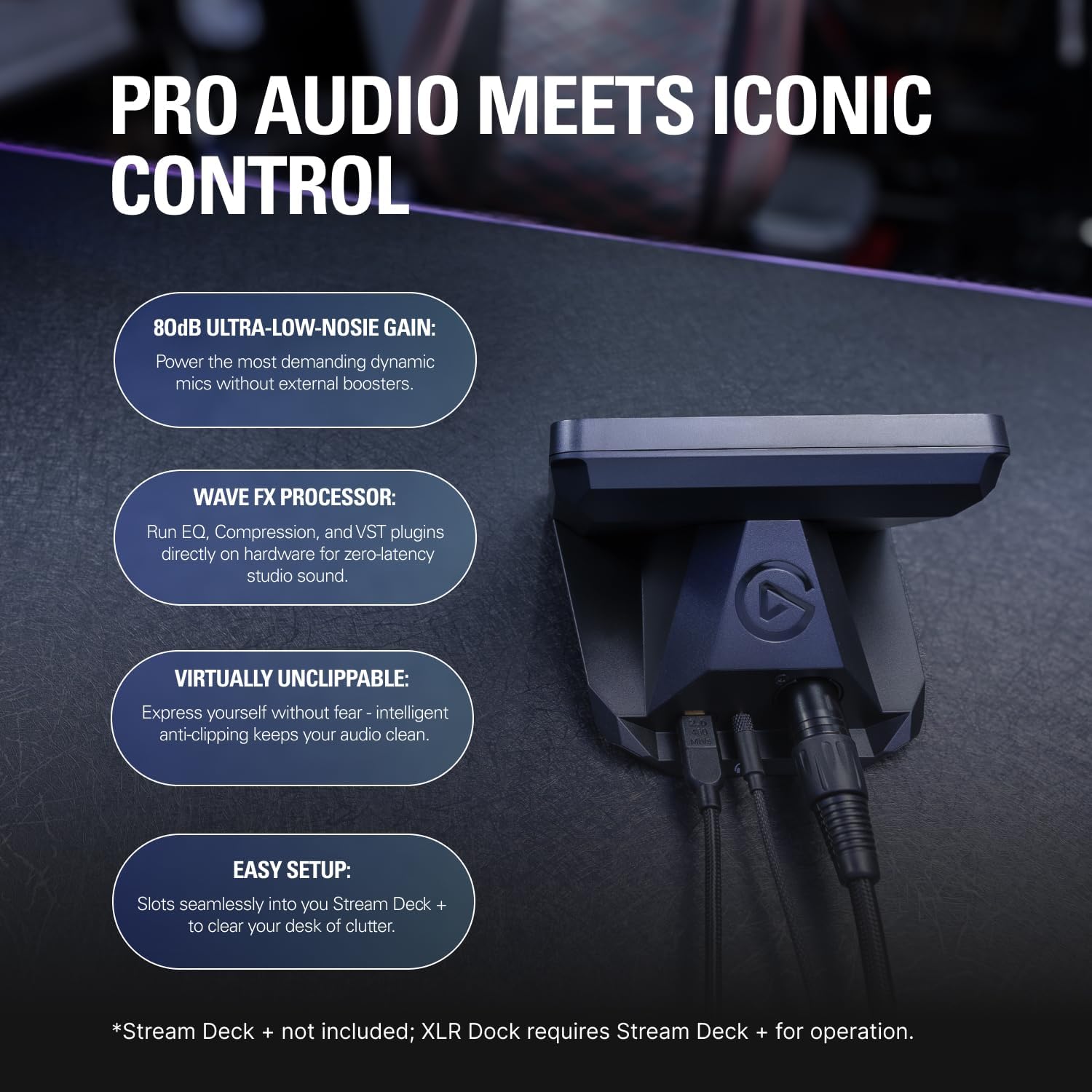 Elgato XLR Dock MK.2 – Audio Interface Accessory for Stream Deck +, 80dB Gain, Phantom Power, Clipguard, Onboard Effects, USB-C, Works with Any XLR Mic