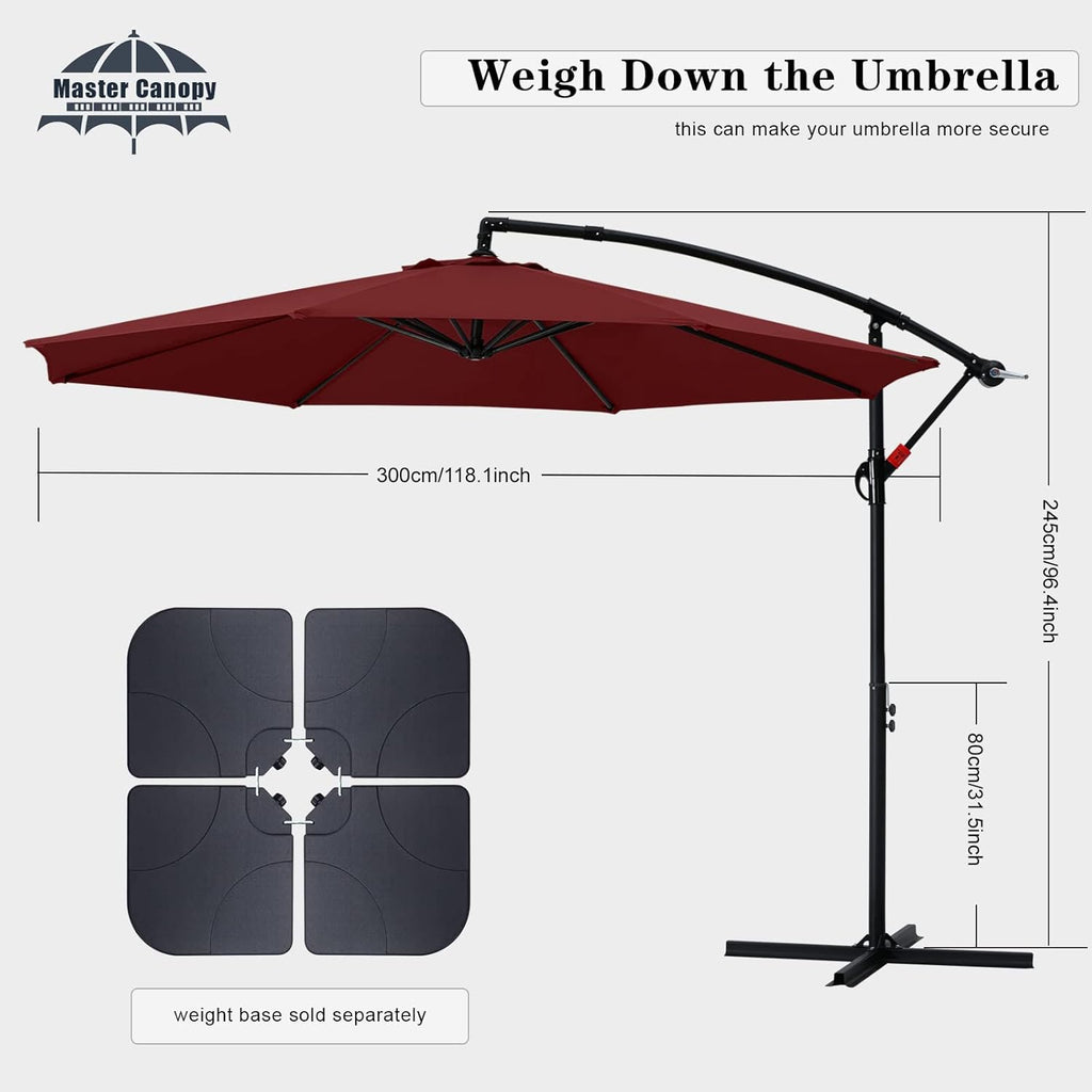 MASTERCANOPY 10FT Patio Umbrella,Outdoor Offset Cantilever Umbrella with Crank and Cross Base (Burgundy)