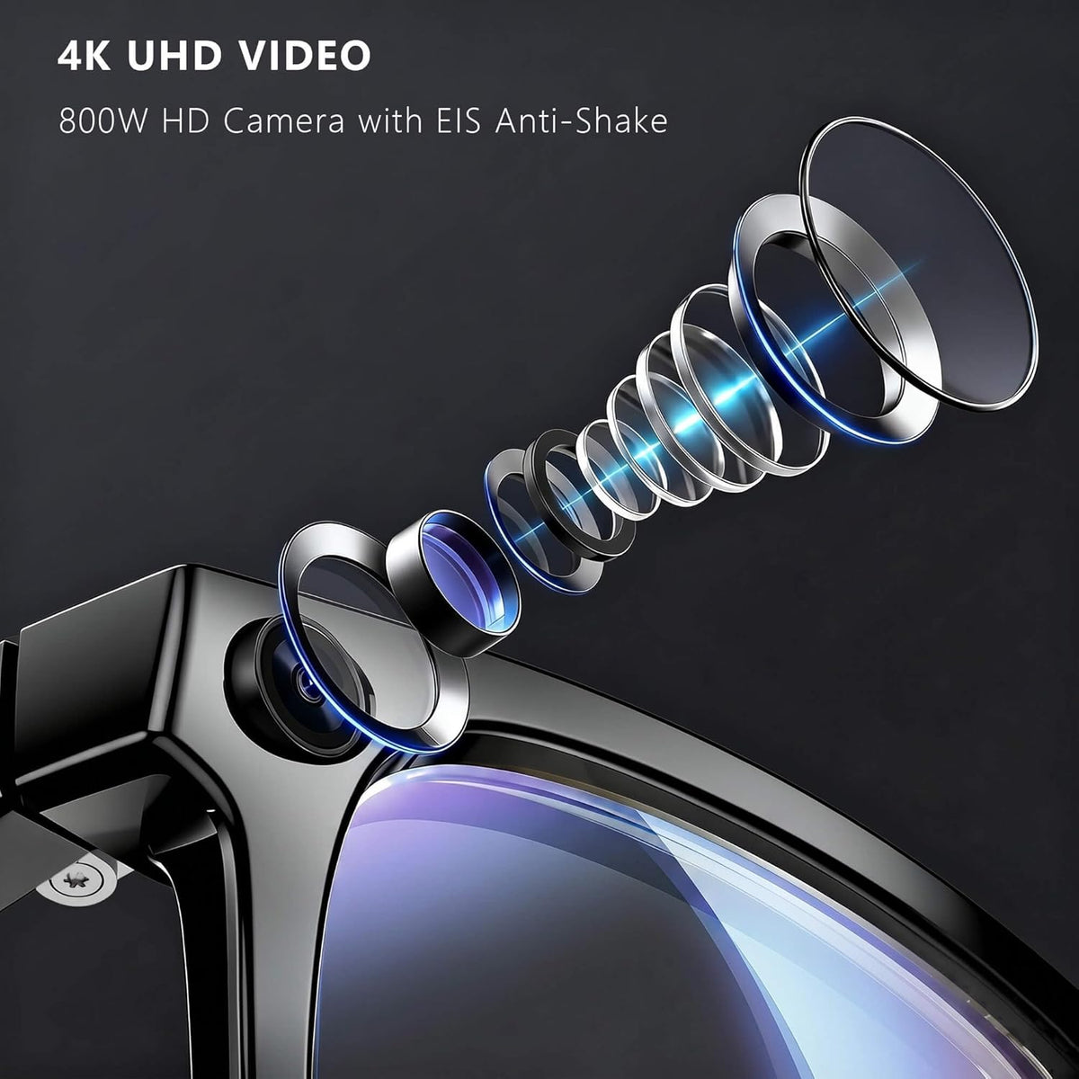 EarlySincere 4K Video Recording Glasses with EIS Stabilization, AI Smart Glasses with Camera and ChatGPT Voice Assistant, 8MP HD Wearable Camera, Bluetooth 5.4 Audio, 15H Playtime, TR90 Durable Frame