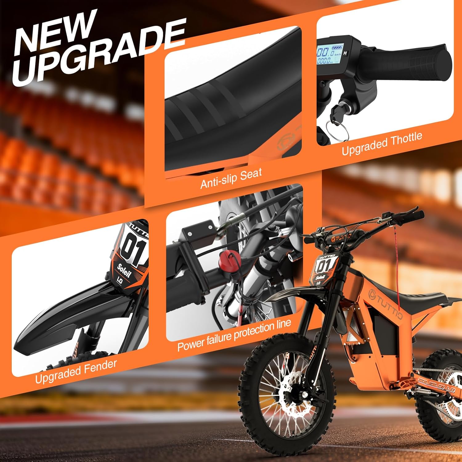 TUTTIO Soleil01-LO 3000W Mid-Drive Electric-Dirt-Bike for Teens & Adults - 37MPH, 220Nm, 48V 21Ah Removable Battery, Full Suspension Off-Road Electric Motorcycle, 14"/12" Tires for Mountain Adventure