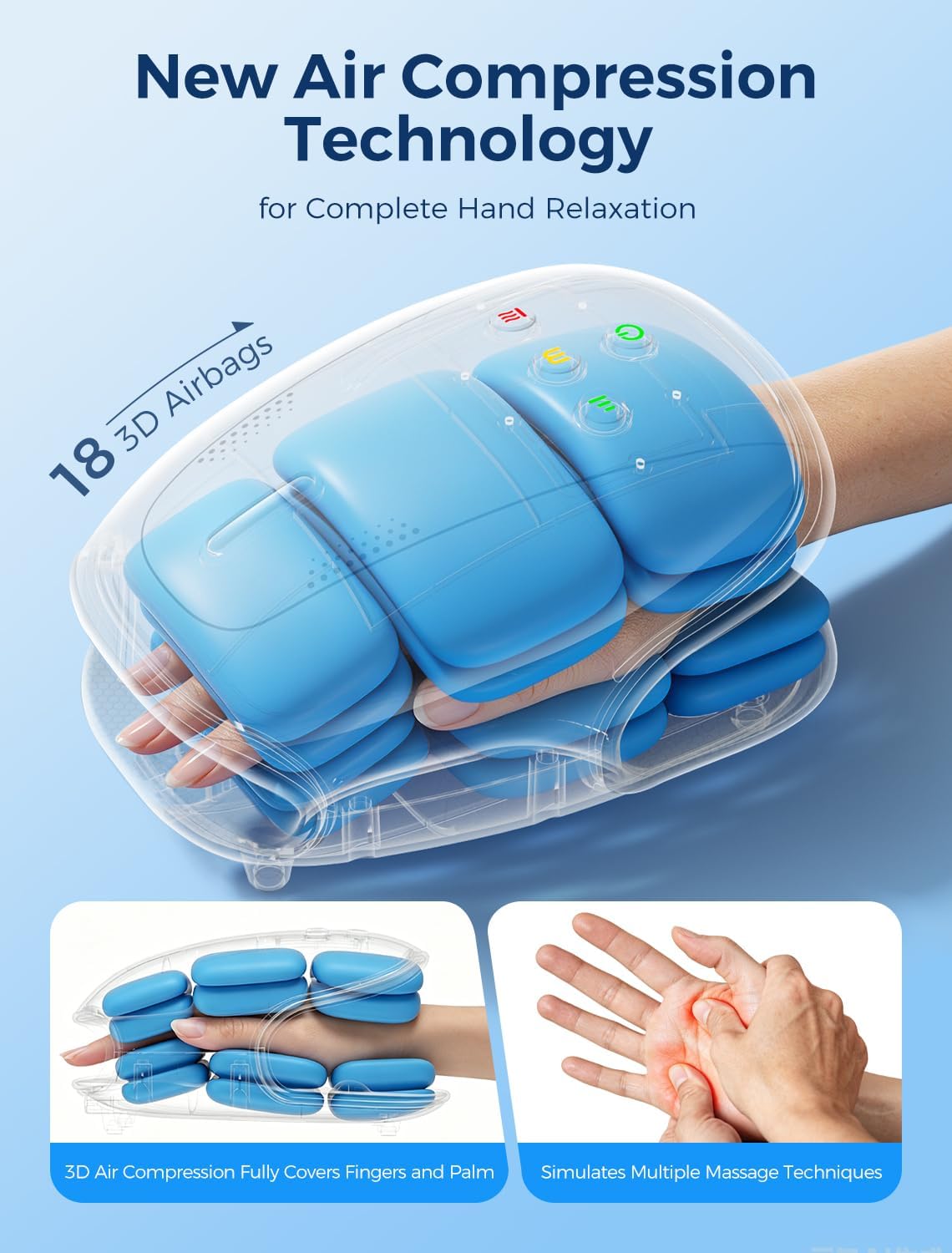 Estefanlo Hand Massager with Heat and Compression, Cordless Hand Massager for Arthritis Pain Relief, 3 Modes Air Compression Finger Massage Device, 2 Heat Levels, Washable Silicone Liner