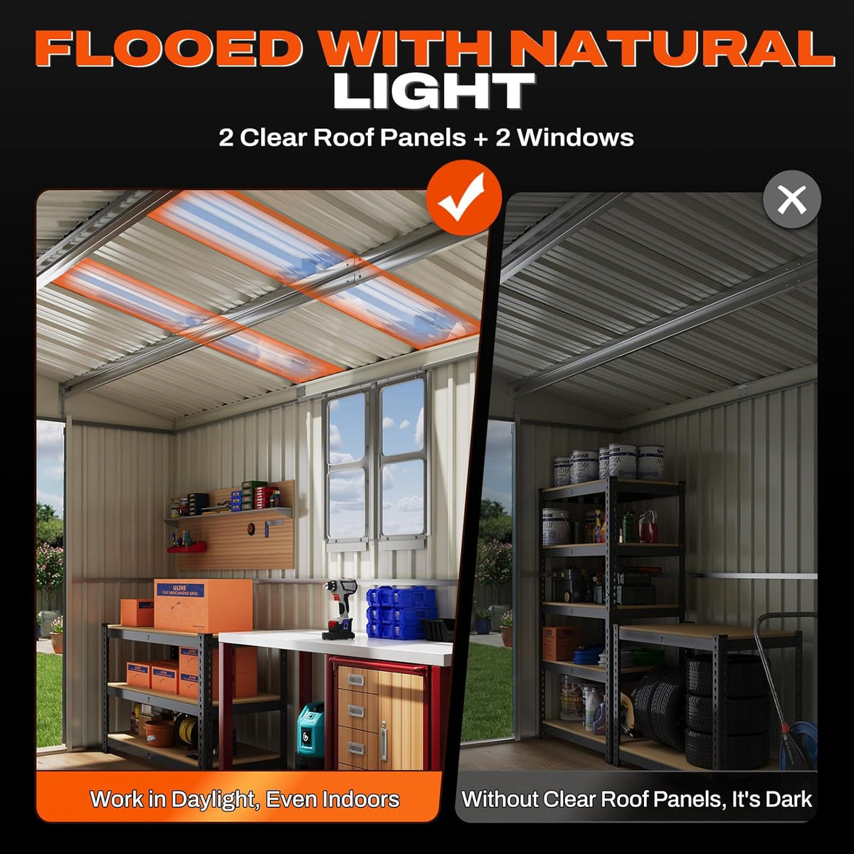 Quictent Large 10x12 FT Outdoor Storage Shed, Metal Workshop with Skylight & 4 Windows, Waterproof Utility Shed for Ride-on Mower, Snow Blower