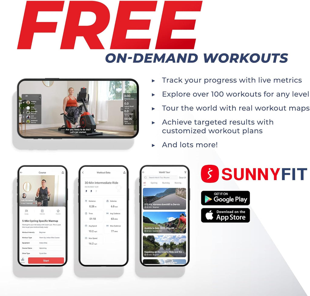 Sunny Health & Fitness Magnetic Exercise Bike, 44LB Flywheel & 300LB Weight Capacity for Intensive Home Workout, Indoor Cardio Training w/4-Way Adjustable Seat, Optional Free SunnyFit App Connection