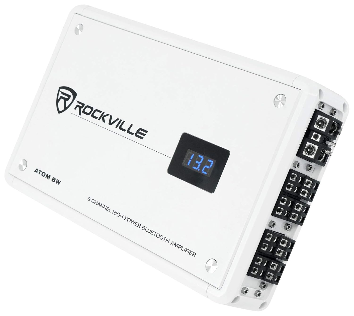 Rockville Atom 8W 3500W Peak 8-Channel Marine Amplifier 4 Ohm, Bluetooth, Marine-Grade Water-Resistant, Compact, for Boat and Marine Audio Systems