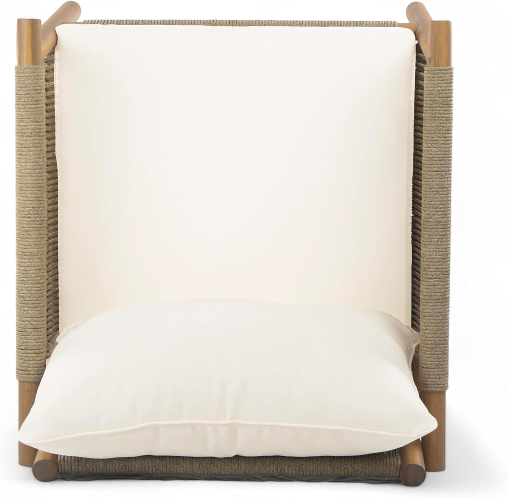 Christopher Knight Home Posey Acacia Wood Lounge Chair Outdoor Set of 2 with Removable Cushion, Solid Wood Patio Accent Chair, Patio Furniture Set Sofa Chair, Teak+Beige